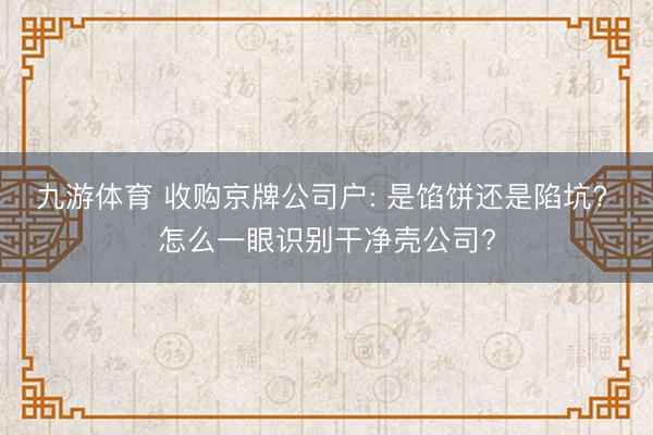 九游体育 收购京牌公司户: 是馅饼还是陷坑? 怎么一眼识别干净壳公司?