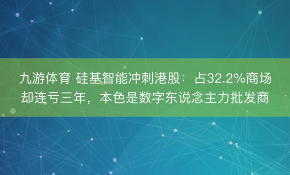 九游体育 硅基智能冲刺港股：占32.2%商场却连亏三年，本色是数字东说念主力批发商