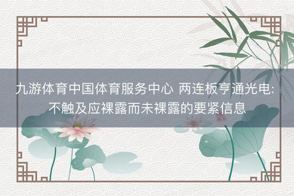 九游体育中国体育服务中心 两连板亨通光电: 不触及应裸露而未裸露的要紧信息